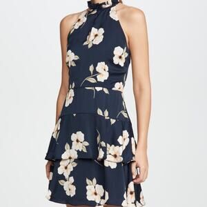 NWT BB Dakota Gardenia Party Dress 4 Floral Blue Cream Ruffle Mini Tiered Sheath